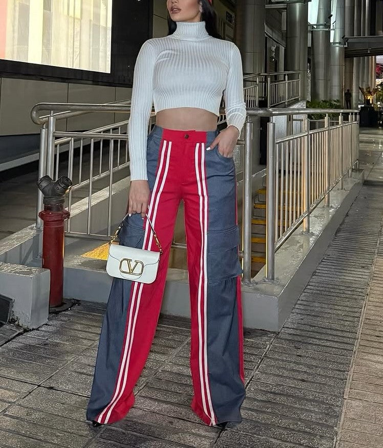 Fashionable colorblock casual pants