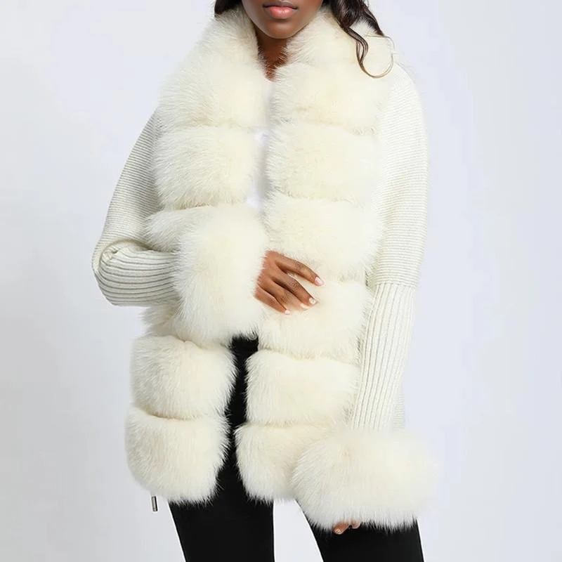 Eco-Friendly Fox Fur Knitted Cardigan