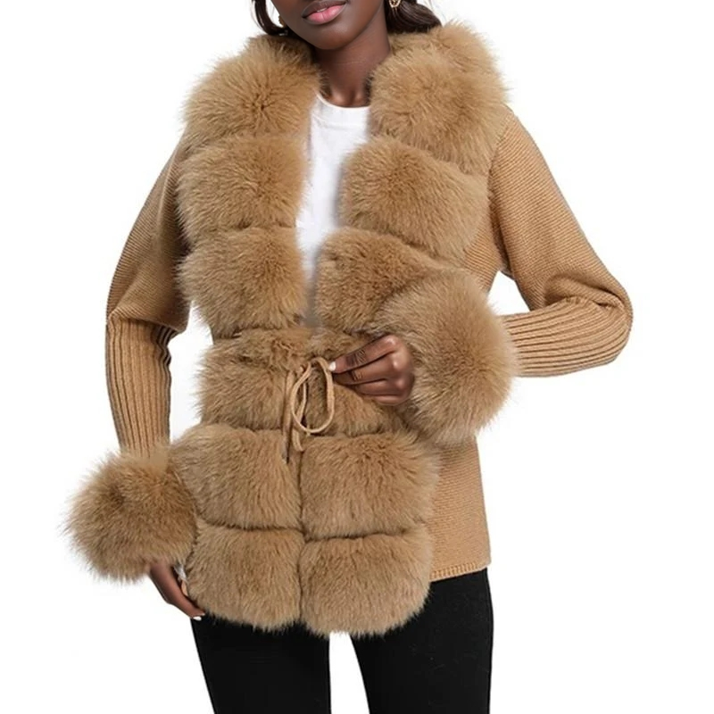 Eco-Friendly Fox Fur Knitted Cardigan