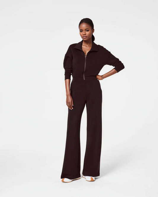 Solid Color Half Zip Jumpsuit