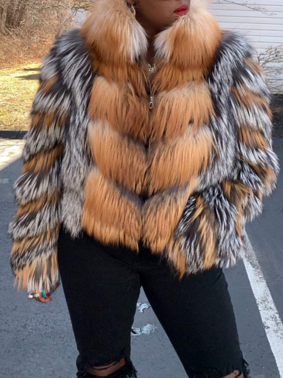 Faux Fox Fur Patchwork Jacket