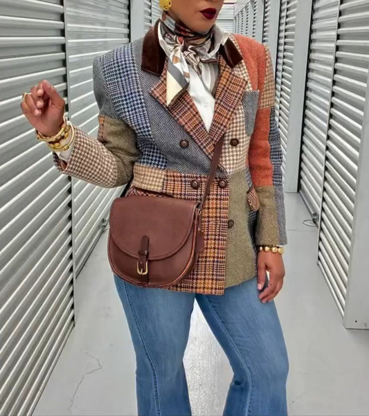 Plaid colorblock casual coat