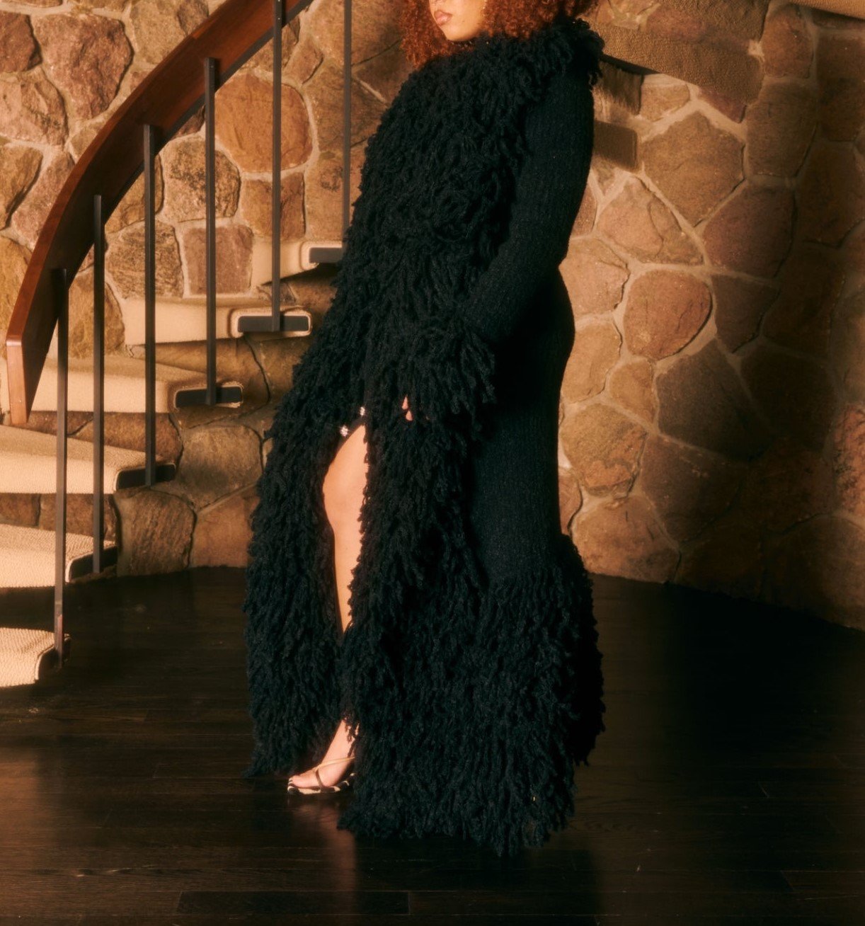 Fringed knitted long coat