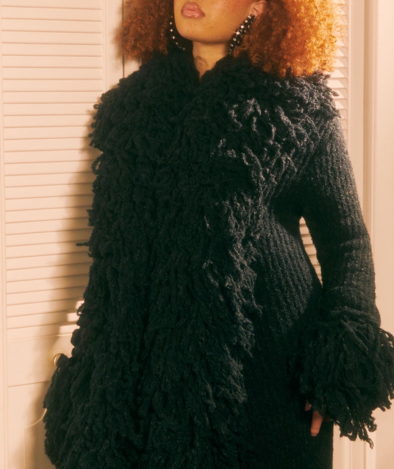 Fringed knitted long coat