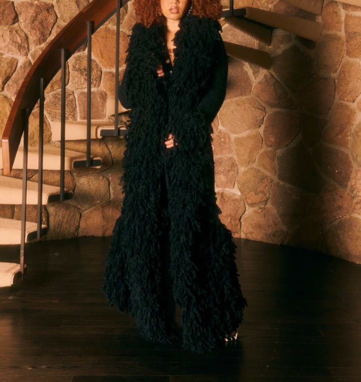 Fringed knitted long coat