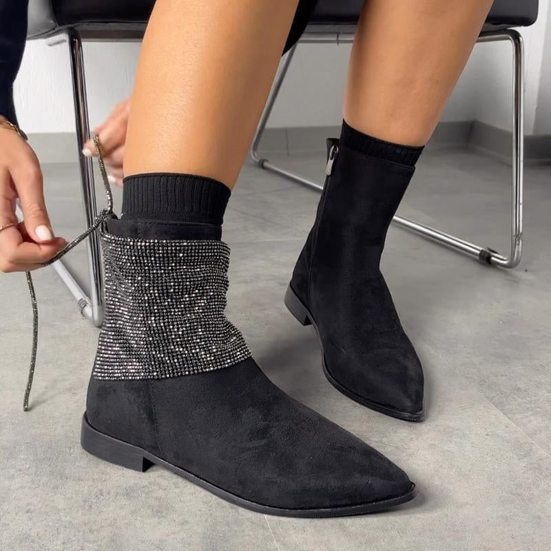 【Autumn Coming】Rhinestone Sparkle Ankle Boots