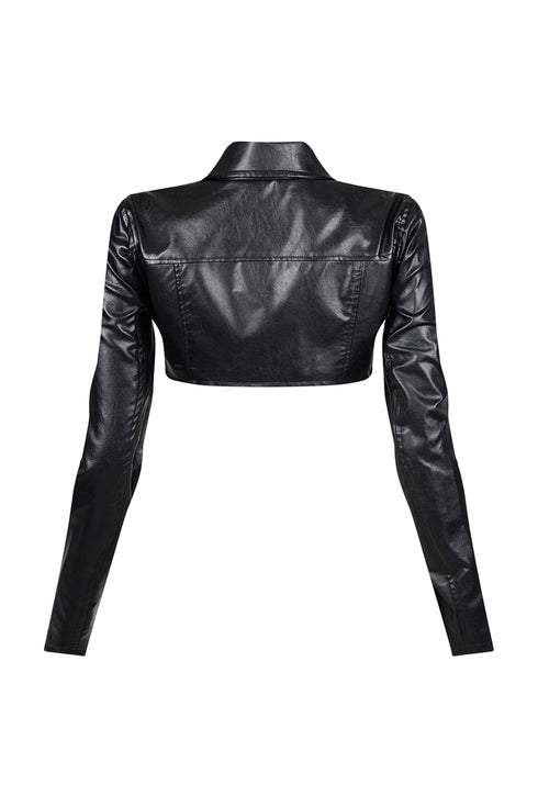 Biker style hot girl cropped embroidered leather jacket